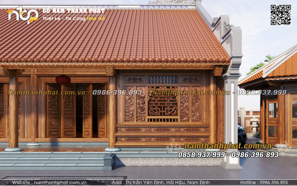 Cửa sổ chữ thọ nhà gỗ 5 gian hai buồng lồi